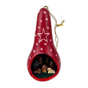 Gourd Nativity Carved Christmas Tree Ornament Religious Folk Art 4.5" Holidays